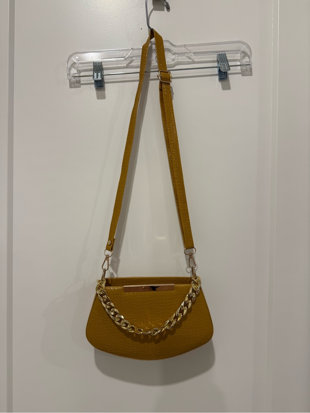 Mustard Yellow Chain-Accent Shoulder Bag